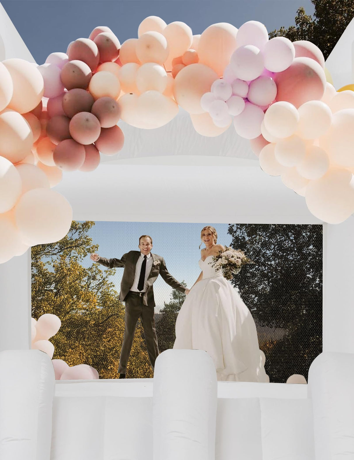 BUPPLEE Inflatable White Bounce House Jumping Castle with 480W Air Blower, 13x8x8FT Large Indoor Outdoor Bouncy Castle Theme for Kid and Adult with Slide & Ball Pit Perfect for Parties Events All Ages BUPPLEE