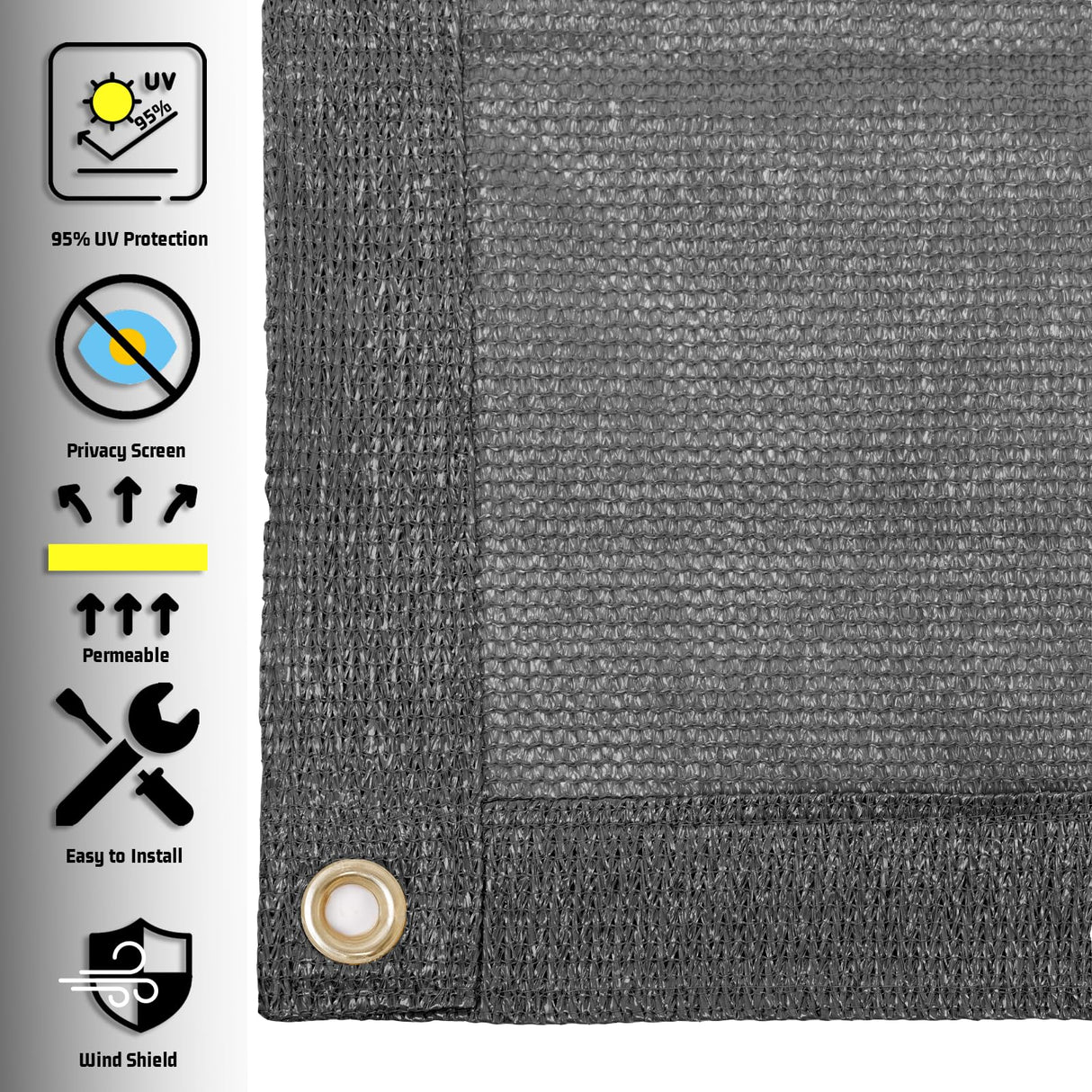 SUNNY GUARD Shade Cloth 12x20 FT Sun Shade Screen Fabric HC-036 Shade Cover Tarp with Grommets for Pergola Backyard Garden, Dark Grey SUNNY GUARD