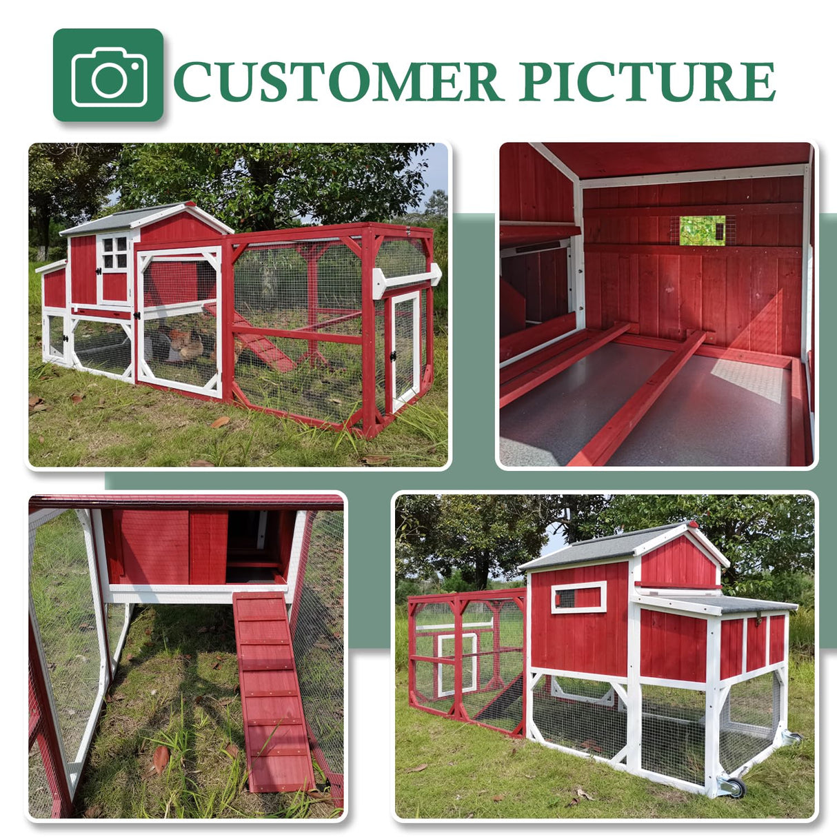 Magazoopet 95.3" Large Chicken Coop with Run, Tractor Hen Chicken House with 3 Nesting Boxes, Portable Duck Rabbit Quail Hutch Poultry Cage for 4-6 Chickens with 6 Access,Pull-Out Tra (Red) Magazoopet