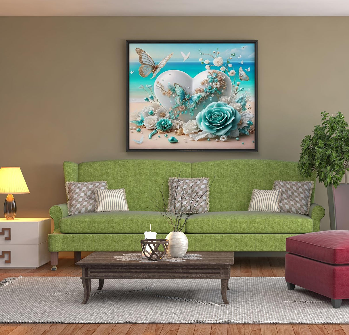 APTDYIGL 5D Beach Butterflies Diamond Painting Kits for Adults Beginner,DIY Flowers Heart Diamond Art Kits for Adults,Round Full Drill Diamond Dots with Gem ArtKits,Home Wall Decor 11.8x11.8inch APTDYIGL