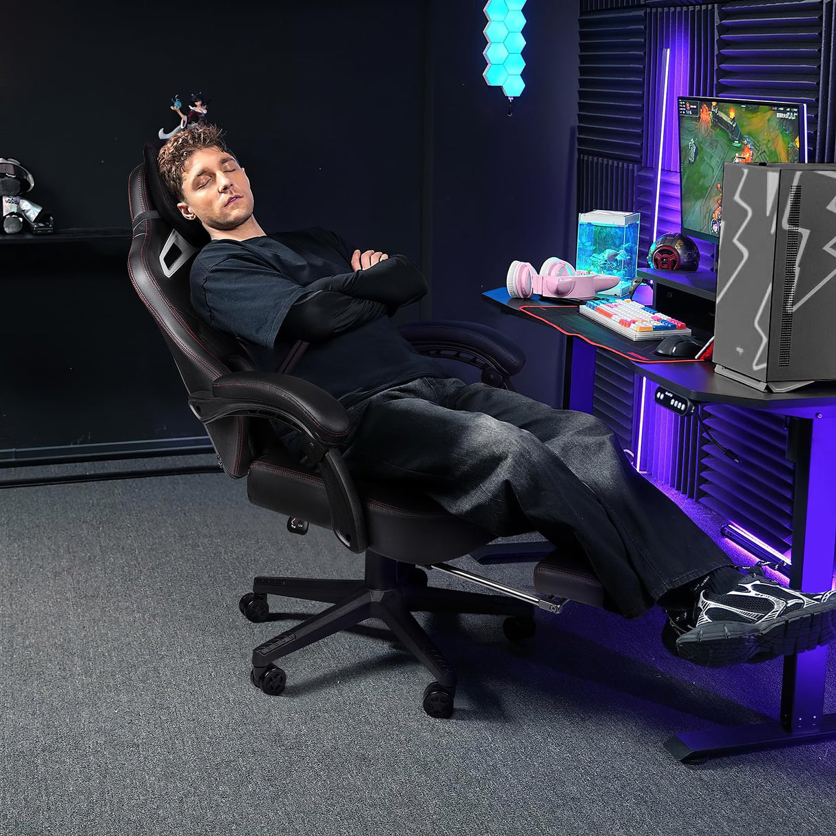 VITESSE Big and Tall Gaming Chair 400lb Weight Capacity with Footrest, Ergonomic Video Game Chair for Adults with Oversized Headrest and Lumbar Pillow, Computer Chair Gaming for Office VITESSE