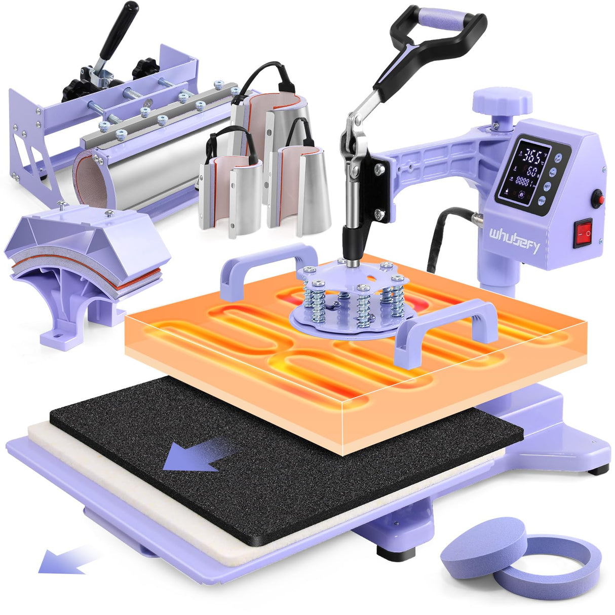 Whubefy Heat Press Machine for T Shirts 15x15 with 30OZ Tumbler Press 8 in 1 Slide Out & Swing Away Digital Heat Transfer with 3 Pre-Set Modes & Counting Function for Bulk Press Hat Cap Mug Plate Whubefy