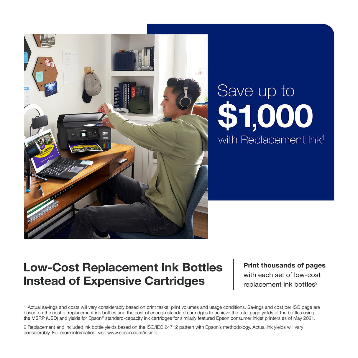 Epson EcoTank ET-2800 Wireless Color All-in-One Cartridge-Free Supertank Printer with Scan and Copy – The Ideal Basic Home Printer - Black, Medium Epson