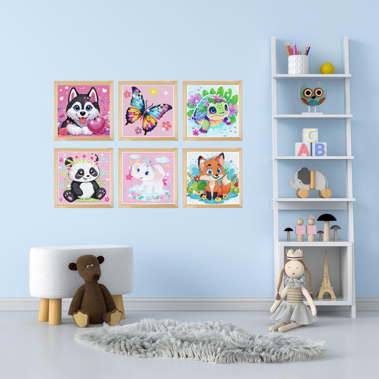 6 Pack Small Diamond Painting Kits for Kids Beginners, 5D Gem Art by Number for Children Ages 6-8-12,Cute Animal Dog Fun DIY Dot Painting Set,Home Wall Decor 6x6 Inch 5DDIYART