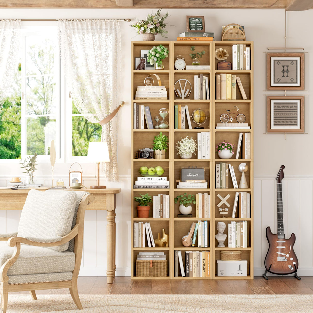 FOTOSOK 8-Tier Media Tower Rack, 11.6 X 9.3 X 71 Inches CD DVD Slim Storage Cabinet with Adjustable Shelves, Tall Narrow Bookcase Display Bookshelf for Home Office, Natural FOTOSOK