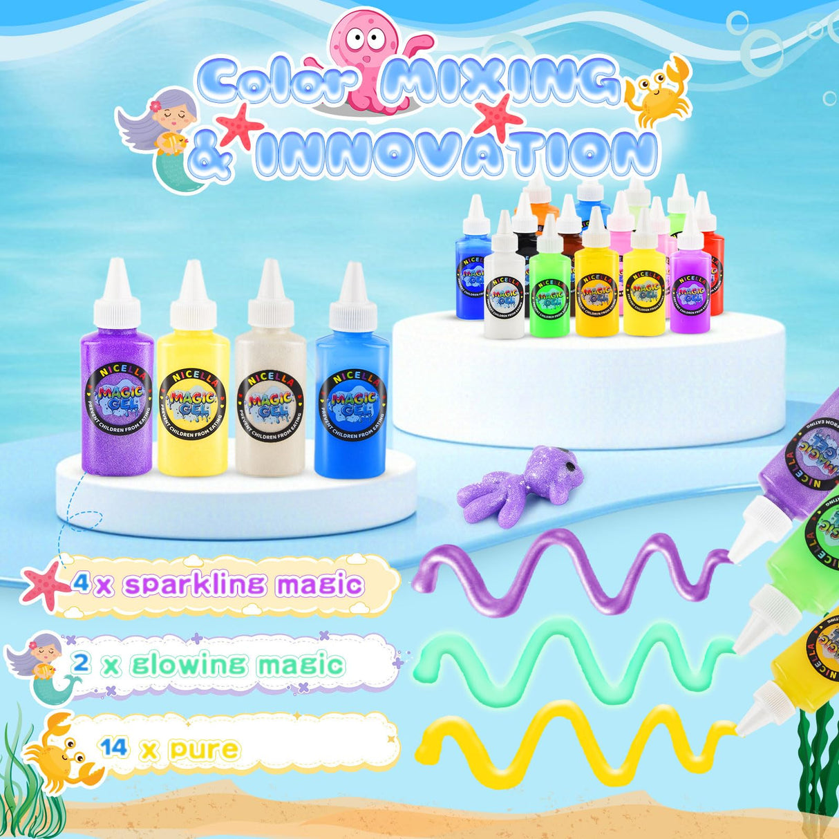 Magic Gel Water Elf Toy Kit, Squishy Making Kit for Kids with 20PCS Aqua Fairy Water Gels & Animal Mold, Gift for Christmas, Easter, Birthday, New Year, Creative Art Craft Girls 3-9 Year Old (60ml) Nicella