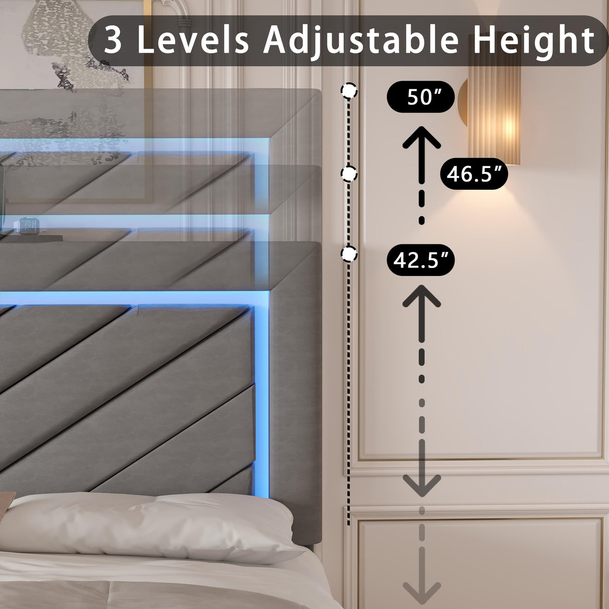 Fastroby Full Size Bed Frame with Adjustable Headboard and 2 Storage Drawers, Upholstered Bed Frame Full with RGB LED Light and Charging Station, Easy Assembly, No Box Spring Needed, Grey Fastroby