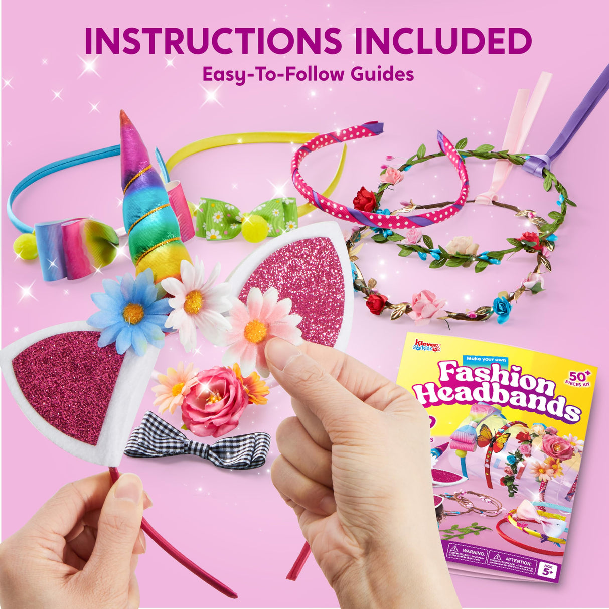Klever Kits Headband Making Kit for Girls - Make Your Own Fashion Headbands - DIY Hair Accessories Set, DIY Arts and Crafts Gifts for 5 6 7+ Year Old Klever Kits