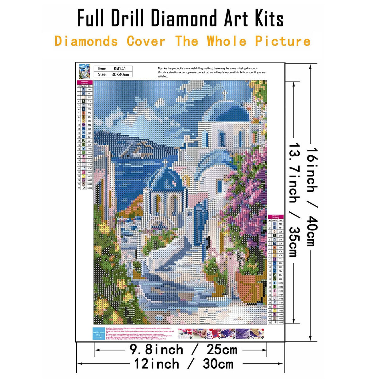 CHWGLFGG 5D Diamond Art Kits for Adults Beginners, Santorini Greece Landscape Diamond Painting Kits, DIY Full Round Drill Paint by Diamonds Dot Gem Art for Adults, Home Wall Decor 12x16 Inch CHWGLFGG