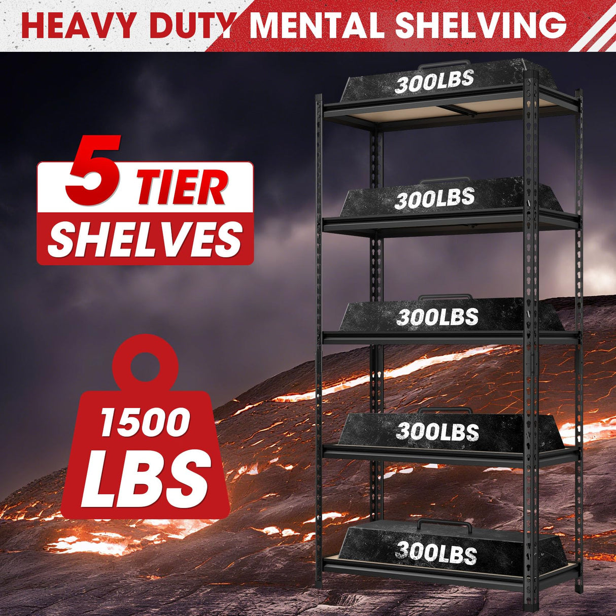 Homtell 72" H Metal Storage Shelves 1500LBS Heavy Duty,5 Tier Garage Shelving Unit,Adjustable Garage Storage Utility Rack for Kitchen Pantry Basement Bathroom Closet Homtell