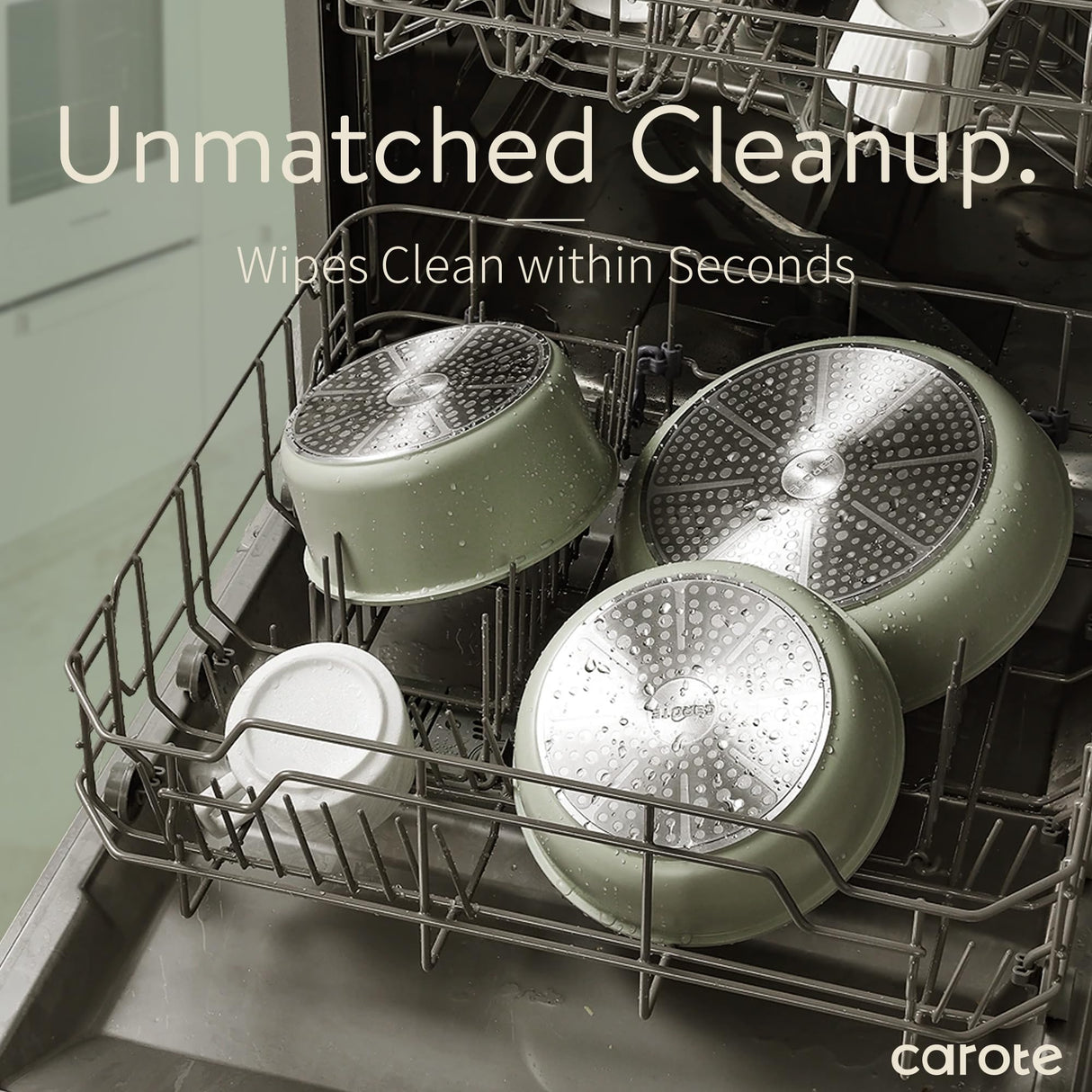 CAROTE Pots and Pans Set, Nonstick Cookware Set Detachable Handle, 11pcs Induction Kitchen Cookware Sets Non Stick with Removable Handle, RV Cookware Set, Oven Safe, Sage Green CAROTE