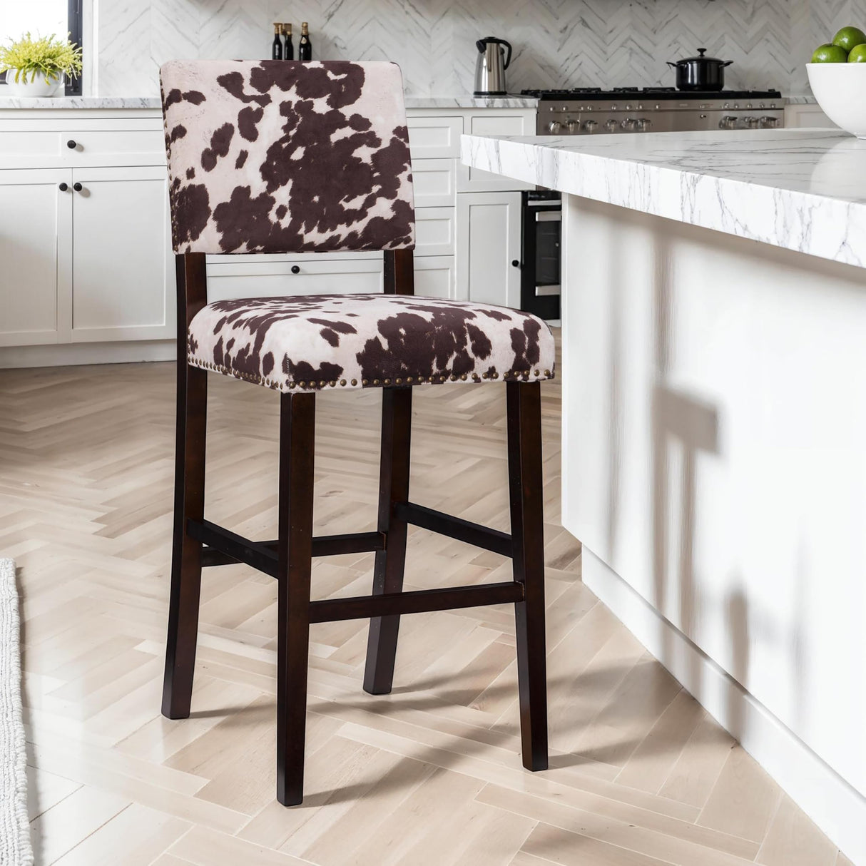 Linon Udder Madness Corey Bar Stool, 19"W x 22.5"D x 44.75"H, Brown Linon