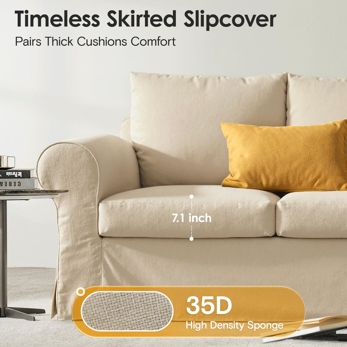 89" 3-Seater Couch with Rolled Arm, Farmhouse Slipcovered Sofa with Washable Cover, Supportive Cushions & Sturdy Frame, White Couches for Living Room, Small Spaces, Apartment, Office, Easy Assembly Vorthio