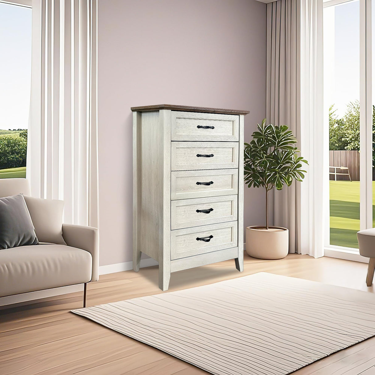 CuisinSmart 5 Drawers Dresser for Bedroom, Wood Tall Chset of Drawers, Farmhouse Dresser Chests with Metal Handle for Bedroom,Living Room,Hallway and Entryway, Vintage Yellow CuisinSmart