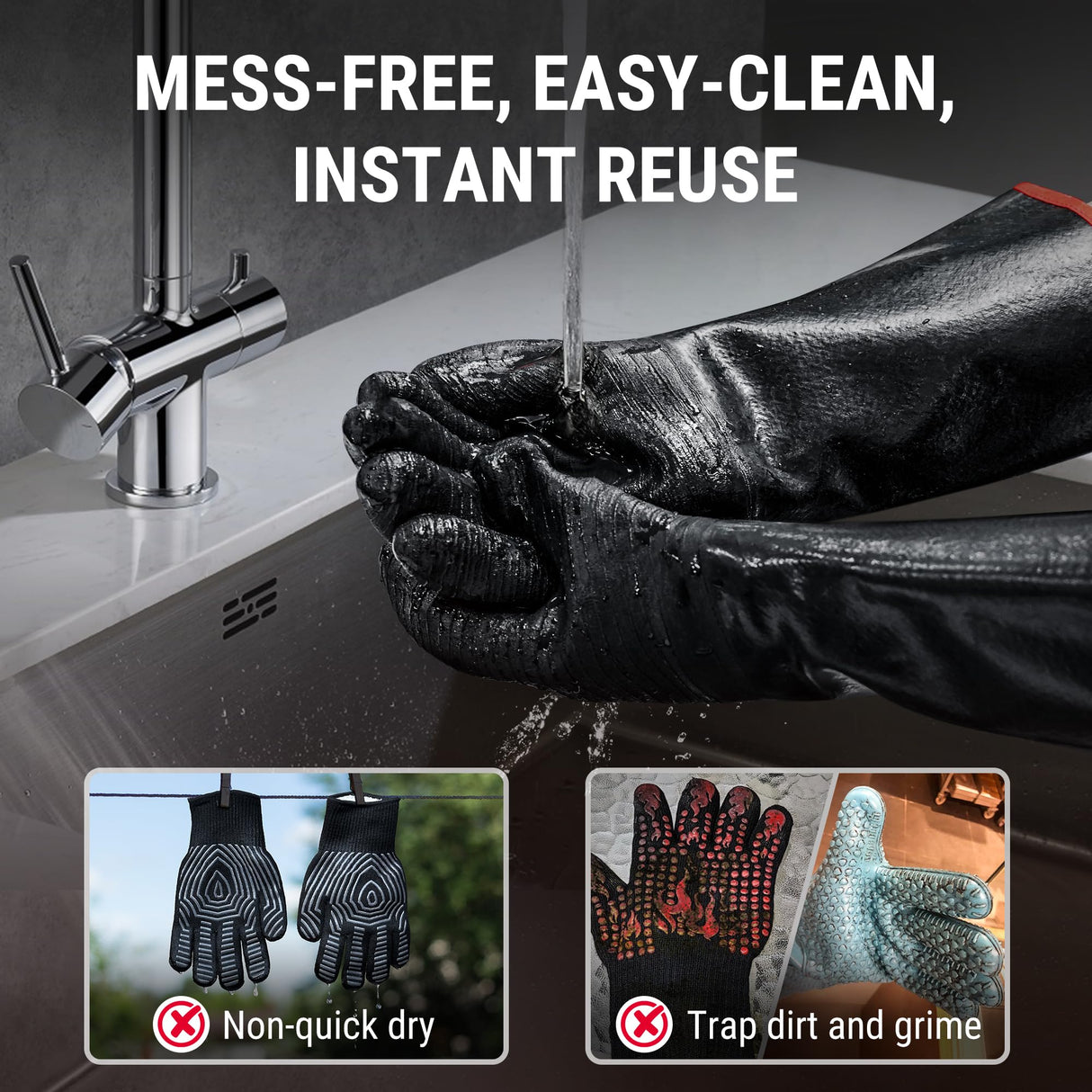 ThermoPro BBQ Gloves Oven Gloves, 932°F Heat Resistant Gloves for Cooking, 14" Waterproof Grilling Gloves for Men/Women, Non-Slip Neoprene Fire Gloves for Fire Pit BBQ Smoker Accessories ThermoPro