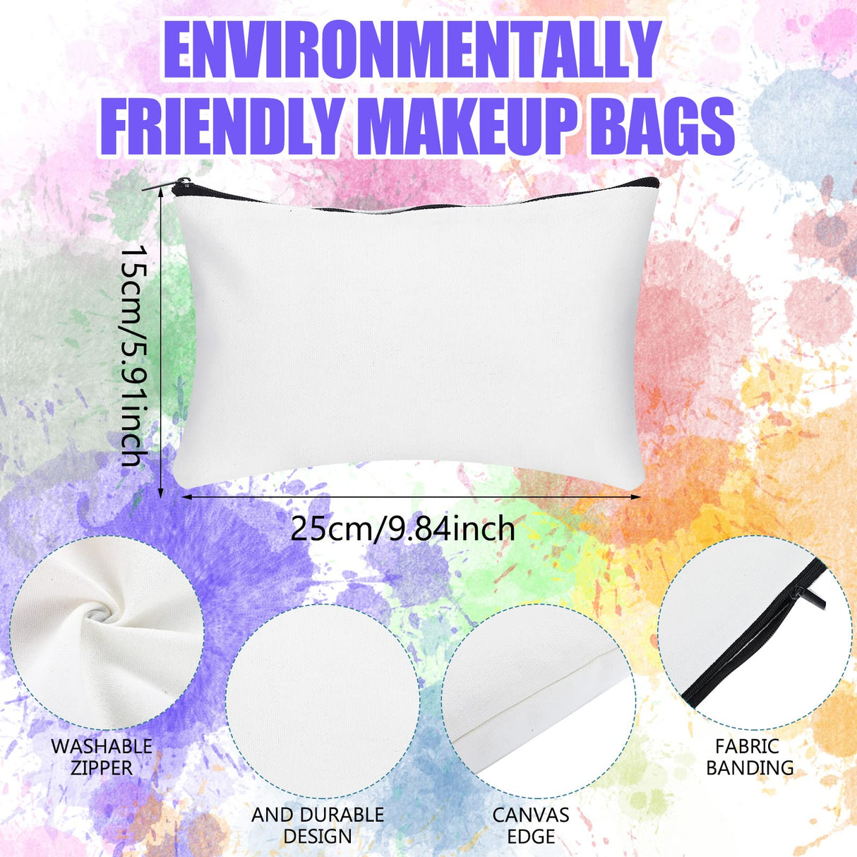 Moukeren 24 Pcs Canvas Tote Bag Bulk DIY Sublimation Blank Bag with Zipper Cosmetic Makeup Bag for Christmas Craft Gift(Patch) Moukeren