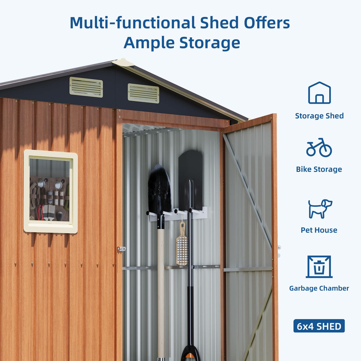 Canovire 6x4FT Outdoor Storage Shed, Metal Garden Shed with Updated Frame Structure, Lockable Door and Window, Large Tool Shed for Backyard, Patio,Lawn,Utility & Bike Storage Canovire