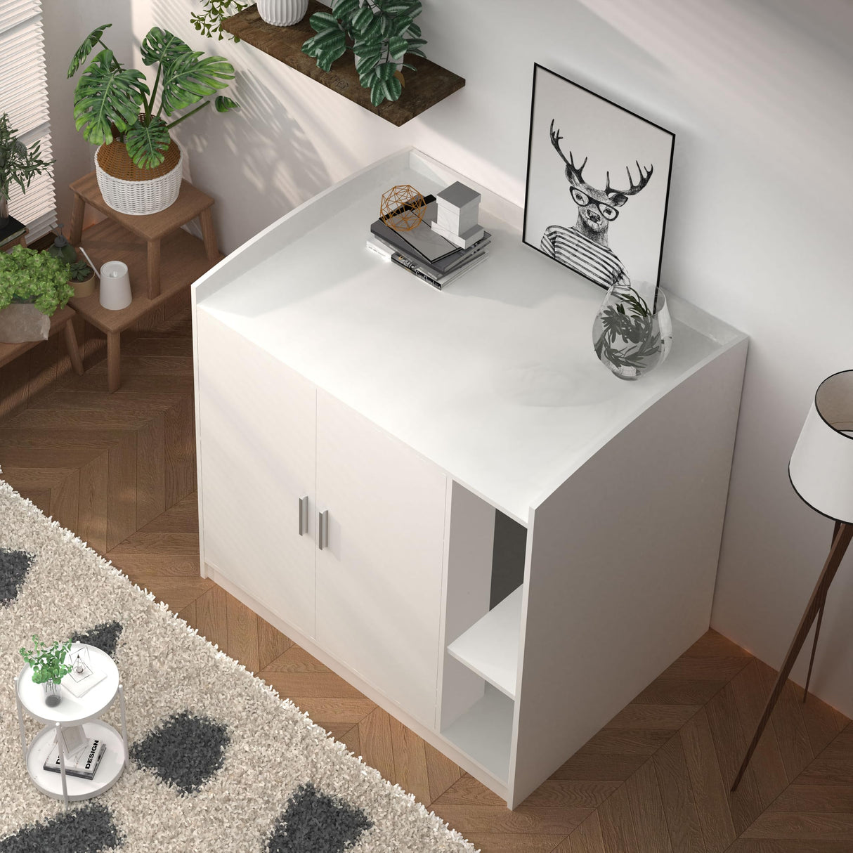 Amunrbrek Litter Robot Enclosure, Litter Robot Cabinet, Modern Automatic Litter Box Enclosure Cover for Litter Robot 3 & 4 (White, Front Entry) amunrbrek