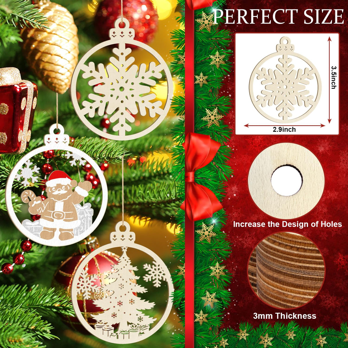 36PCS Wooden Hollow Christmas Ornaments for Paint Christmas Tree Decorations 6 Styles, DIY Blank Unfinished Wood Reindeer Santa Claus Snowman Snowflake Angle Cutouts for Crafts Winter Hanging Decora Sophena
