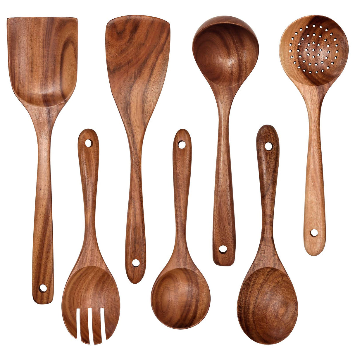 Wooden Non-Stick Kitchen Pan Toolset 7 Pieces Set,100% Natural Teak Kitchen Utensils Spatula, Wooden Cooking Utensils Spoons, Fried Spatula and Salad Fork YYLTJR