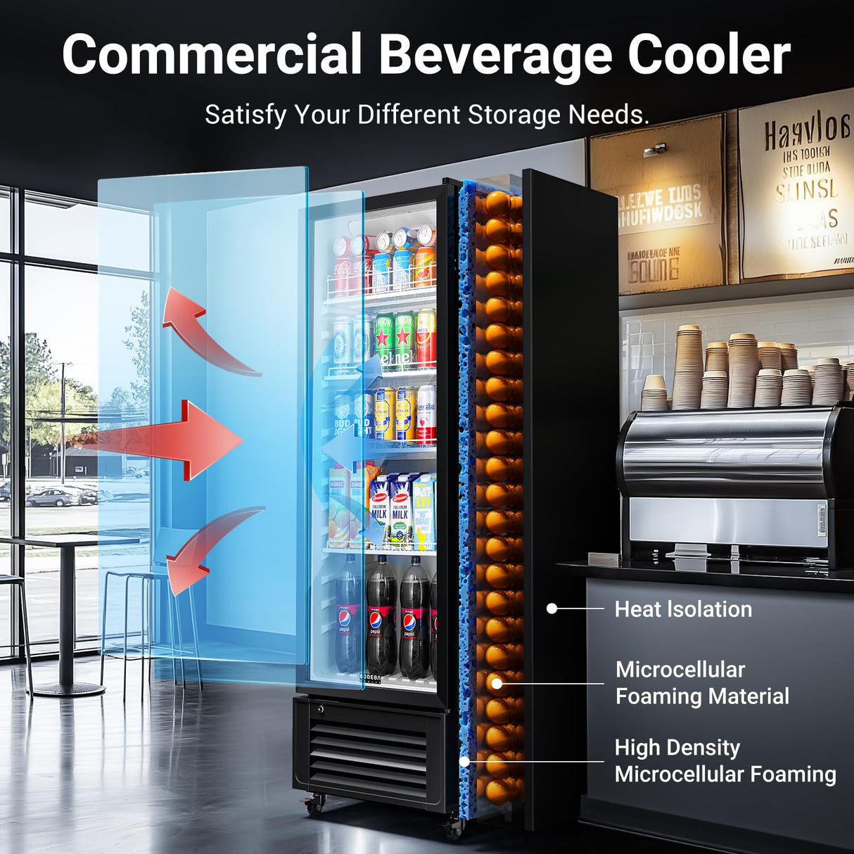 BODEGACOOLER Beverage Refrigerator and Cooler, 10.2 Cu.Ft Commercial Beverage Refrigerator, Commercial Merchandiser Refrigerator For Drinks, Commercial Display Refrigerator with Glass Door Fridge. BODEGA
