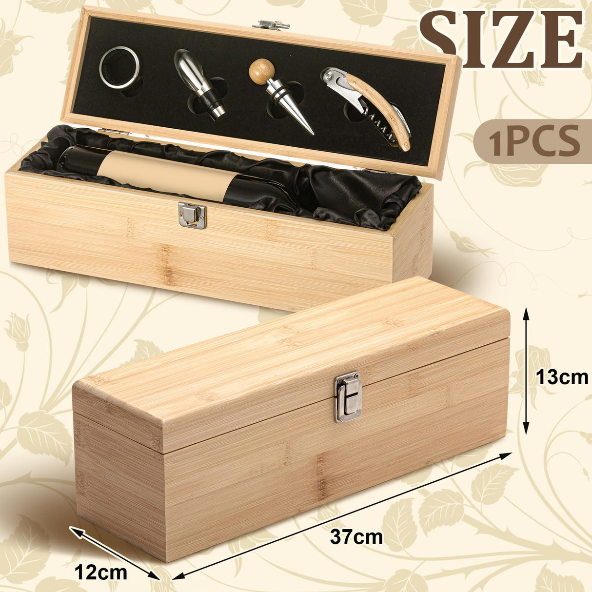 Teenyyou Wooden Wine Gift Boxes, Wine Box with 4 Wine Accessories Set, Retro Wood Single Wine Bottle Holder, Christmas Day Wine Gifts, Wine Storage Case Gift for Wine Lover Birthdays Housewarmings Teenyyou