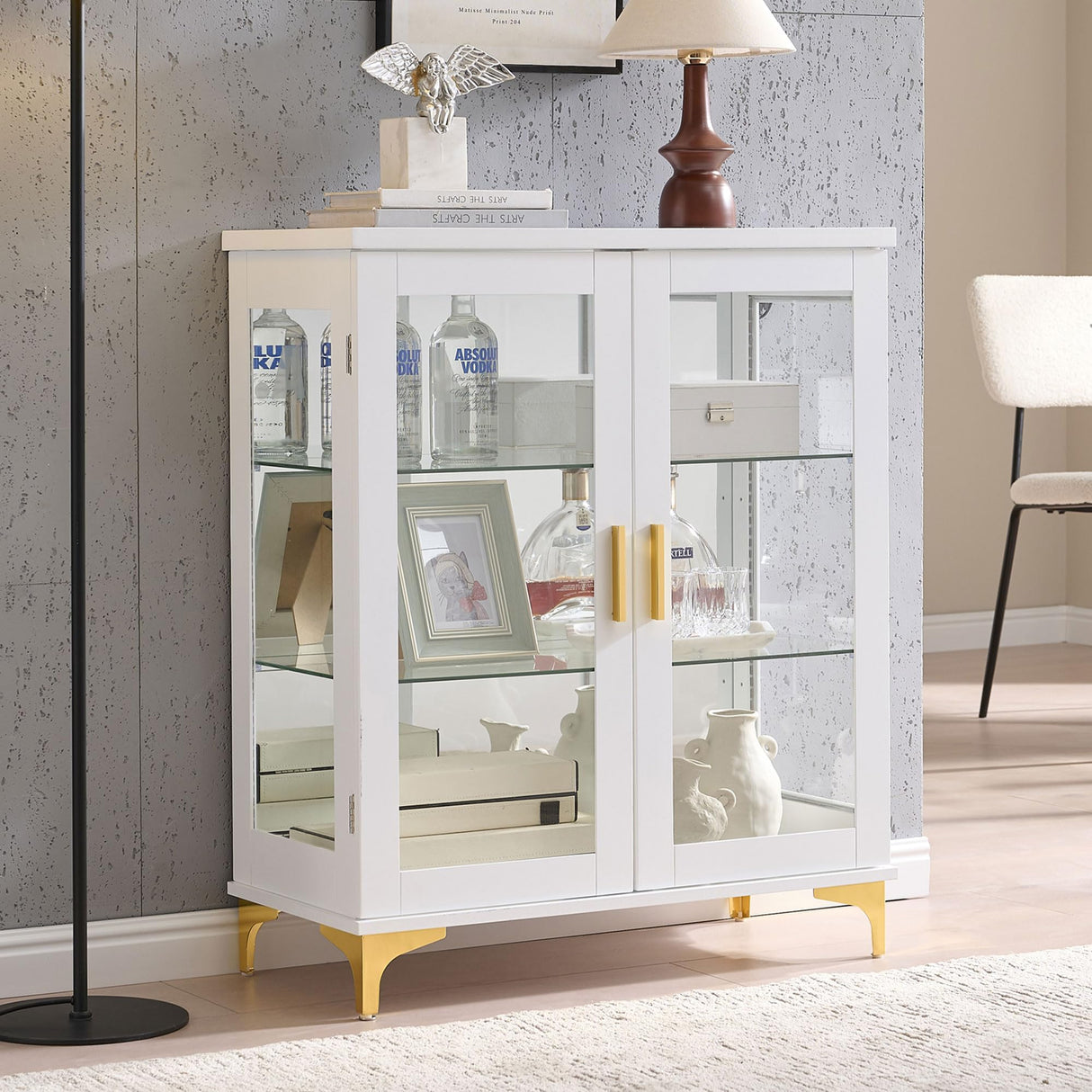 Kings Brand Furniture Modern White Buffet Display Curio Cabinet with Glass Doors and Adjustable Shelves Kings Brand Furniture