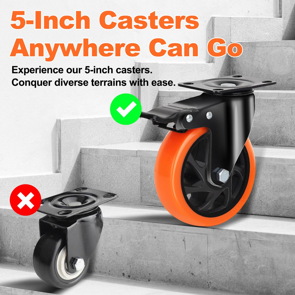 QNCZ Caster Wheels, 5 Inch Heavy Duty Casters Set of 4, Silent Industrial Casters Load 2600lbs, Swivel Casters for Furniture, Workbench and Cart Wheels QNCZ