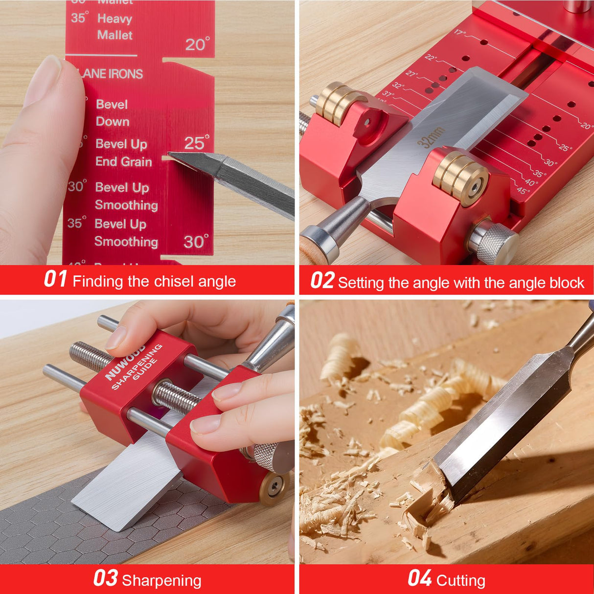 MUWOOD Chisel Sharpening Kit, Wood Honing Guide for Chisels and Planes Width 0.1" to 3.3" with Sharpening Angle Fixture, Angle Gauge from 15° to 45° MUWOOD