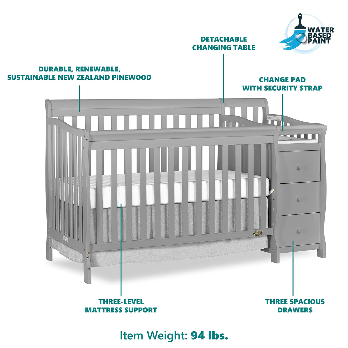Dream On Me 5 in 1 Brody Convertible Crib with Changer Dream On Me