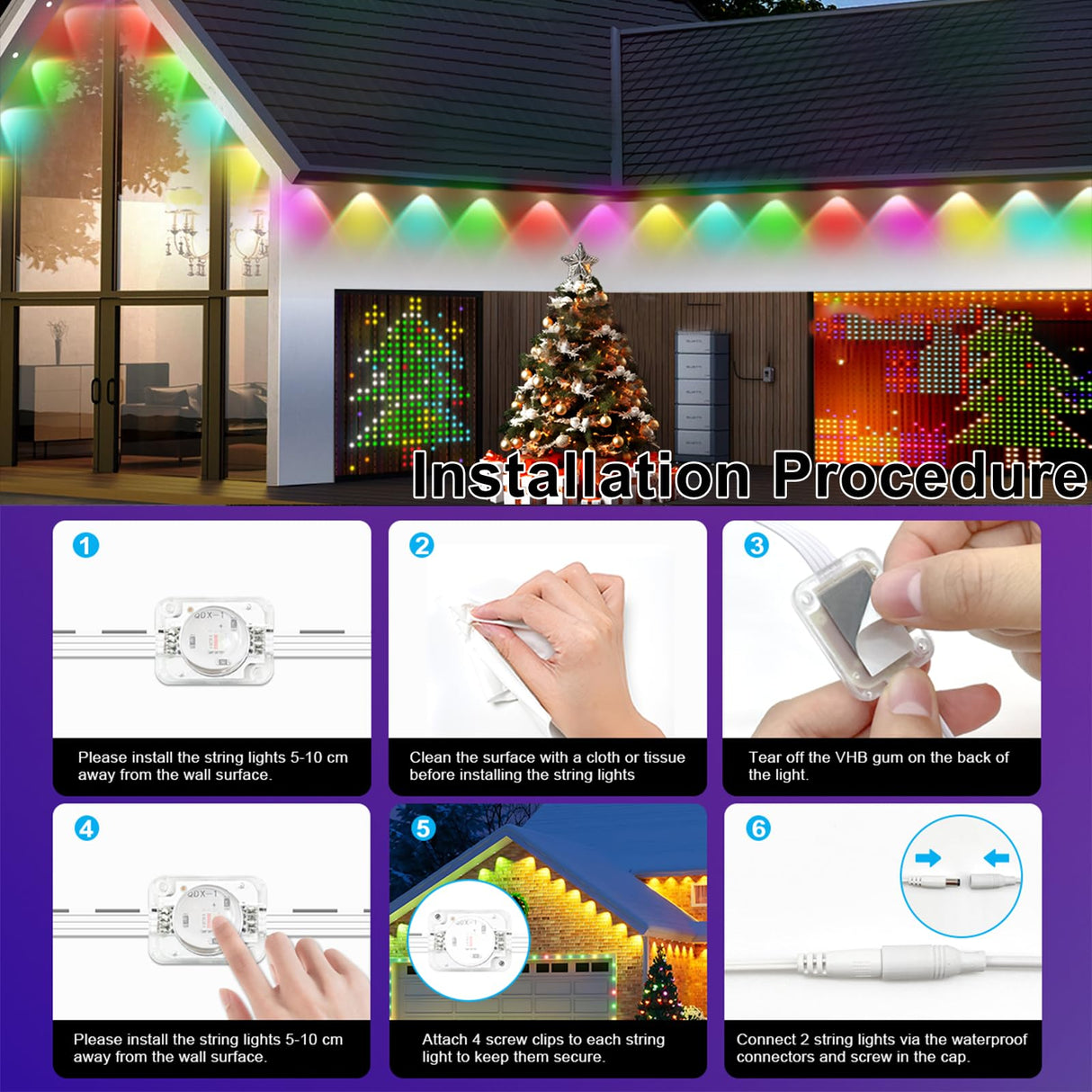 Llamau 50FT Permanent Outdoor Lights - IP65 Waterproof RGB Eaves Lights with Smart App/Remote Control,for Christmas, All Holiday Party, Daily and Accent Lighting, House Roof and Garden Decoration Llamau