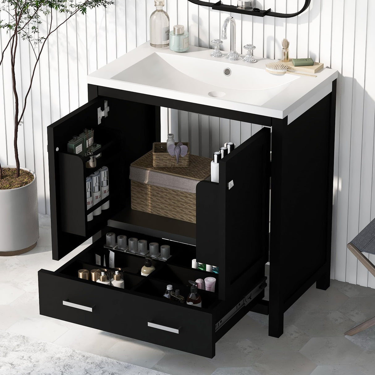 Merax 30" Bathroom Vanity with Single Sink, Combo Cabinet Undermount Sink, Bathroom Storage Cabinet with 2 Doors and a Drawer, Soft Closing, Multifunctional Storage, Solid Wood Frame, Black Merax