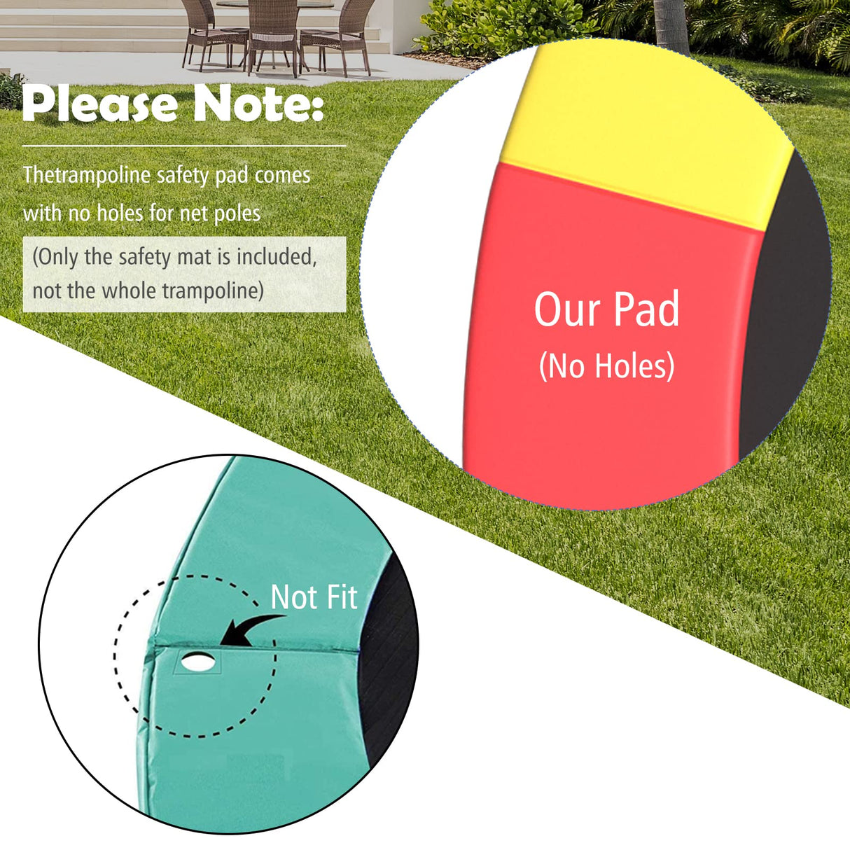 GYMAX Trampoline Spring Cover, 8/10/12/14/15/16FT Trampoline Replacement Safety Pad, Waterproof & Tear-Resistant All-Weather Trampoline Accessories, No Holes for Poles (14Feet, Multicolor) GYMAX