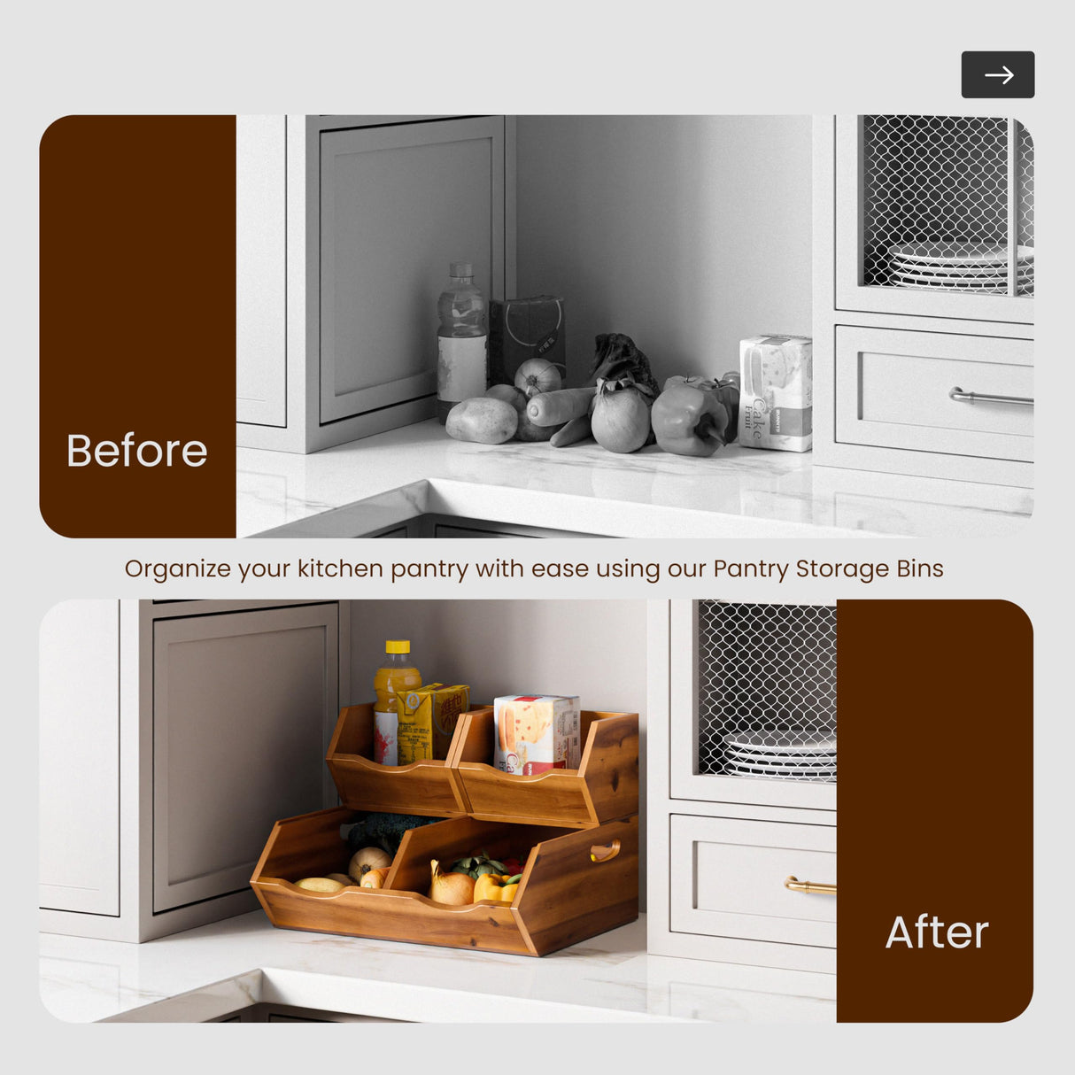 HOLANA Acacia Wood Pantry Storage Bins - Wooden Stackable Baskets - Potato and Onion Storage - Fruit Basket for Pantry Organization - Fruit Bowl for Kitchen Counter - Fruit and Vegetable Storage HOLANA