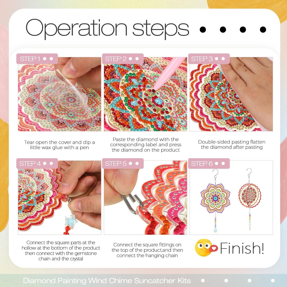 Queekay 2 Pieces 3D Diamond Painting Wind Chime Diamond Art Suncatcher Kits Three Dimensional by Number Hanging Ornament Double Sided Crystal Suncatcher Window Decor for Home Wall Garden(Flower) Queekay