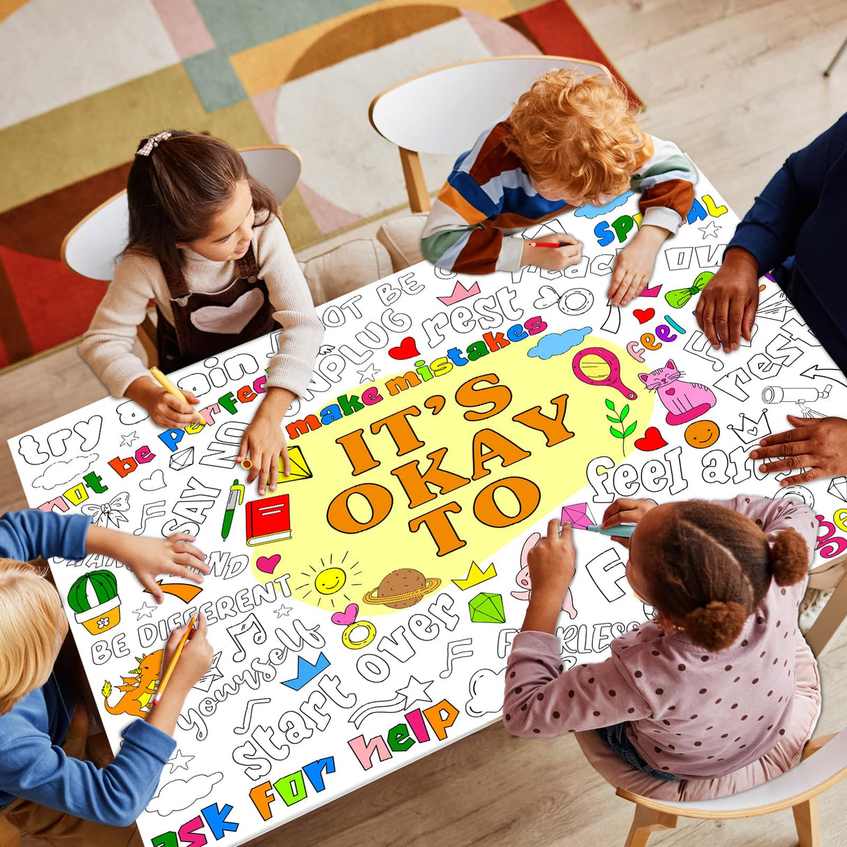 Set of 3 Jumbo Giant Coloring Poster Large Positive Coloring Tablecloths with I AM IT’S OK TO BE KIND Theme Inspirational Fun Coloring Banner for Classroom Home Activity Birthday Party Supplies Naozinebi
