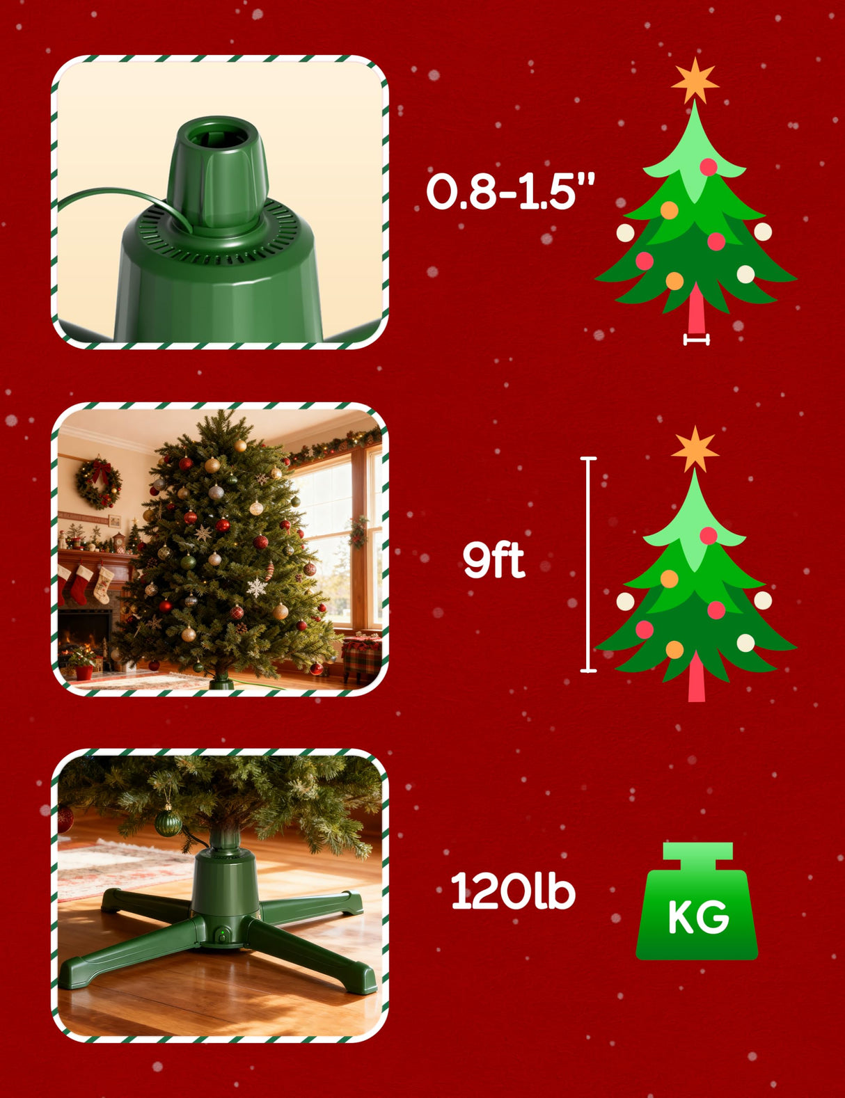 COOLWUFAN Musical Rotating Christmas Tree Stand with Remote Control, Built-in Electrical Outlets Xmas Tree for Up to 9ft Artificial Trees, Stable 360 Degree Spinning Tree Base Holder COOLWUFAN