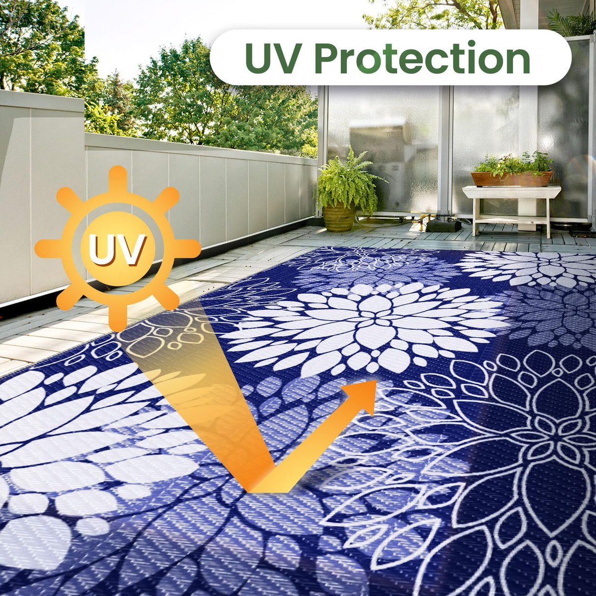 LuxStep Outdoor Rug Waterproof Outdoor Plastic Straw Rug Reversible Patio Rug Mat Outdoor Decor Large Area Mats for RV, Picnic, Backyard, Deck, Balcony, Porch, Beach, Camping, 6'x 9',Blue LuxStep