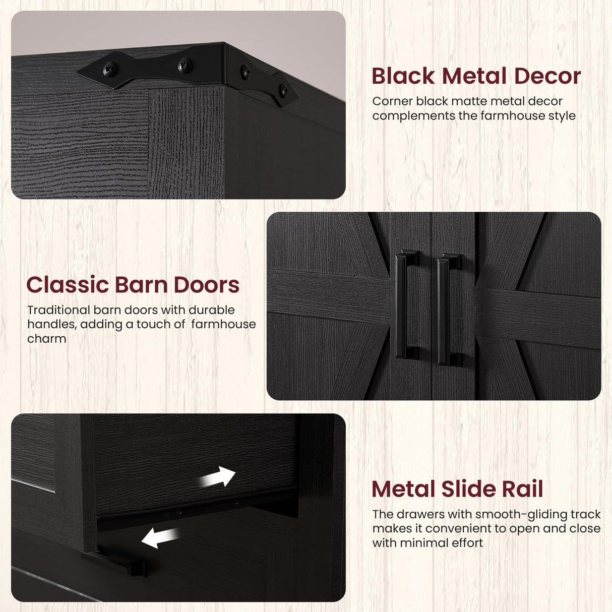 Quimoo 71" Farmhouse Tall Storage Cabinet with Barn Doors, Kitchen Pantry Cabinet with 2 Drawers & Adjustable Shelf, Pantry Storage Cabinet, for Kitchen, Living Room, Dining Room, Black Quimoo