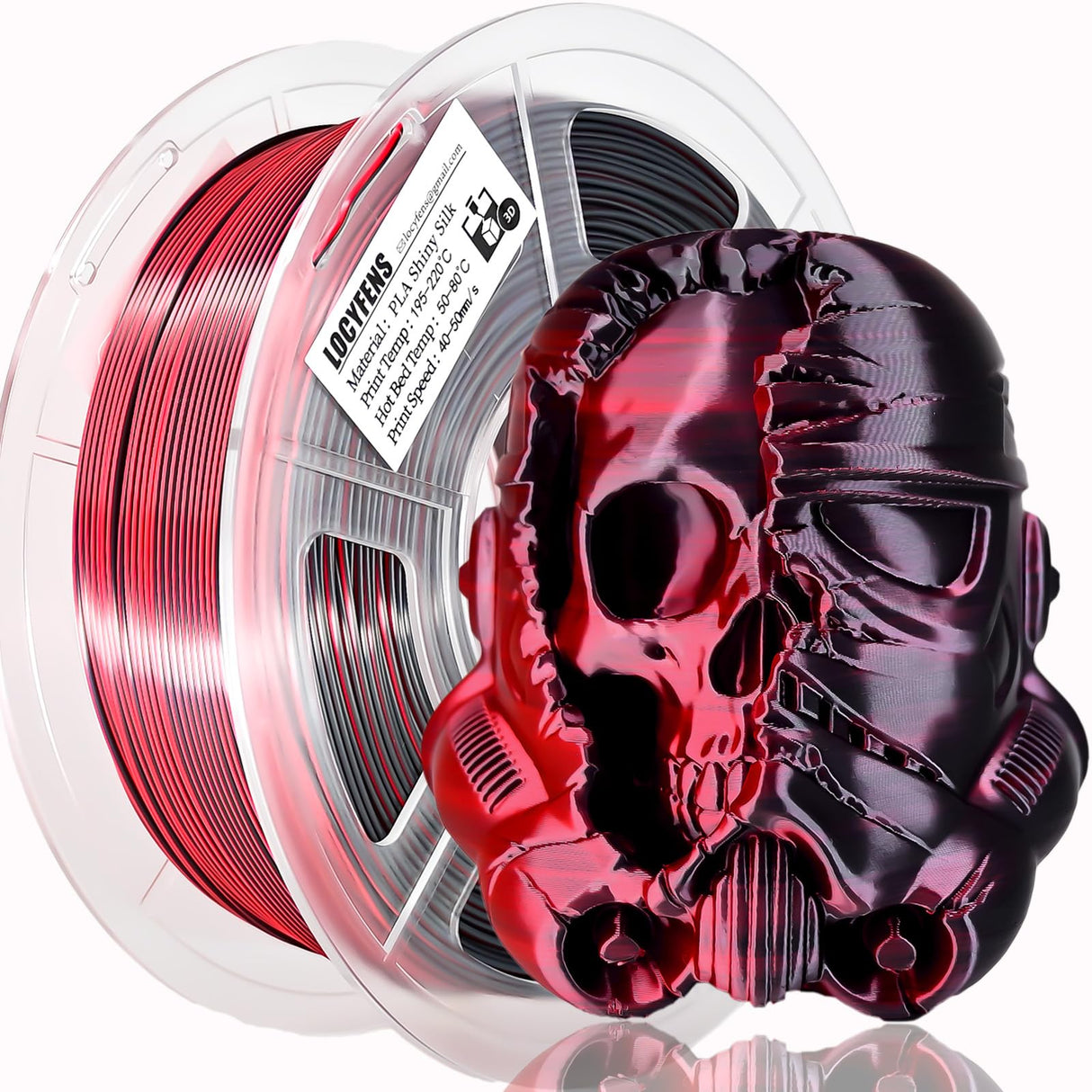 LOCYFENS PLA Filament 1.75mm, Silk PLA 3D Printer Filament, Dual Color Filament Black Red 2 in 1 Coextrusion 1.75 PLA Filament +/-0.02mm, 1kg/2.2lb LOCYFENS