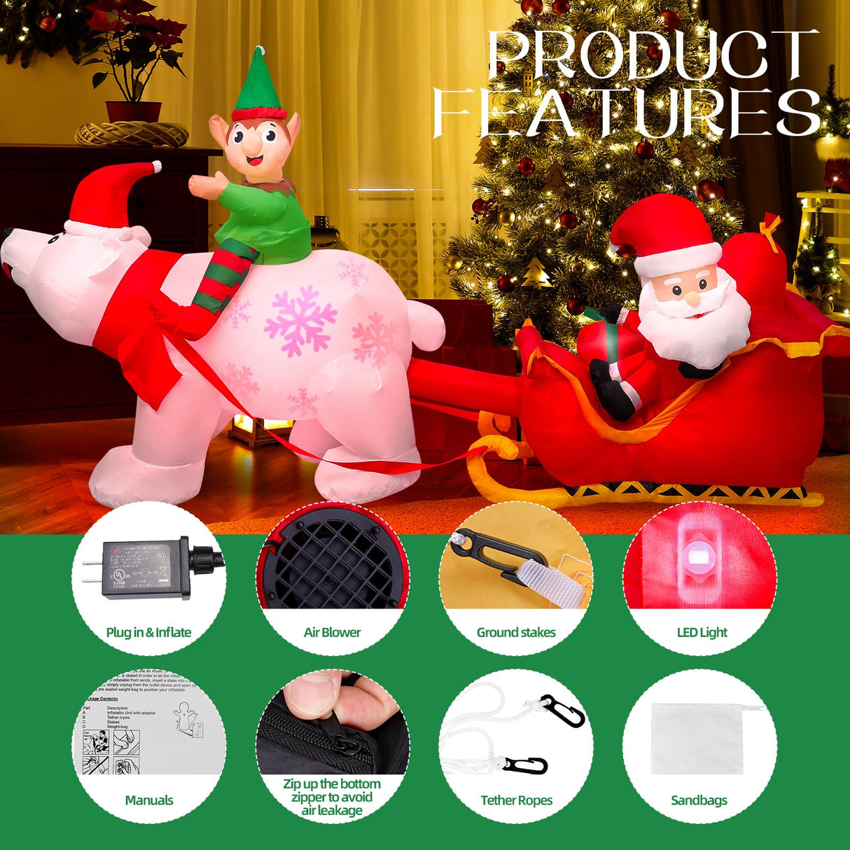 Max Fun 9.5Ft Christmas Inflatables Outdoors Decorations Santa Claus on Sleigh LEDs Build-in Blow Up Christmas Yard Inflatable Decoration for Outdoor Indoor Garden Lawn Max Fun