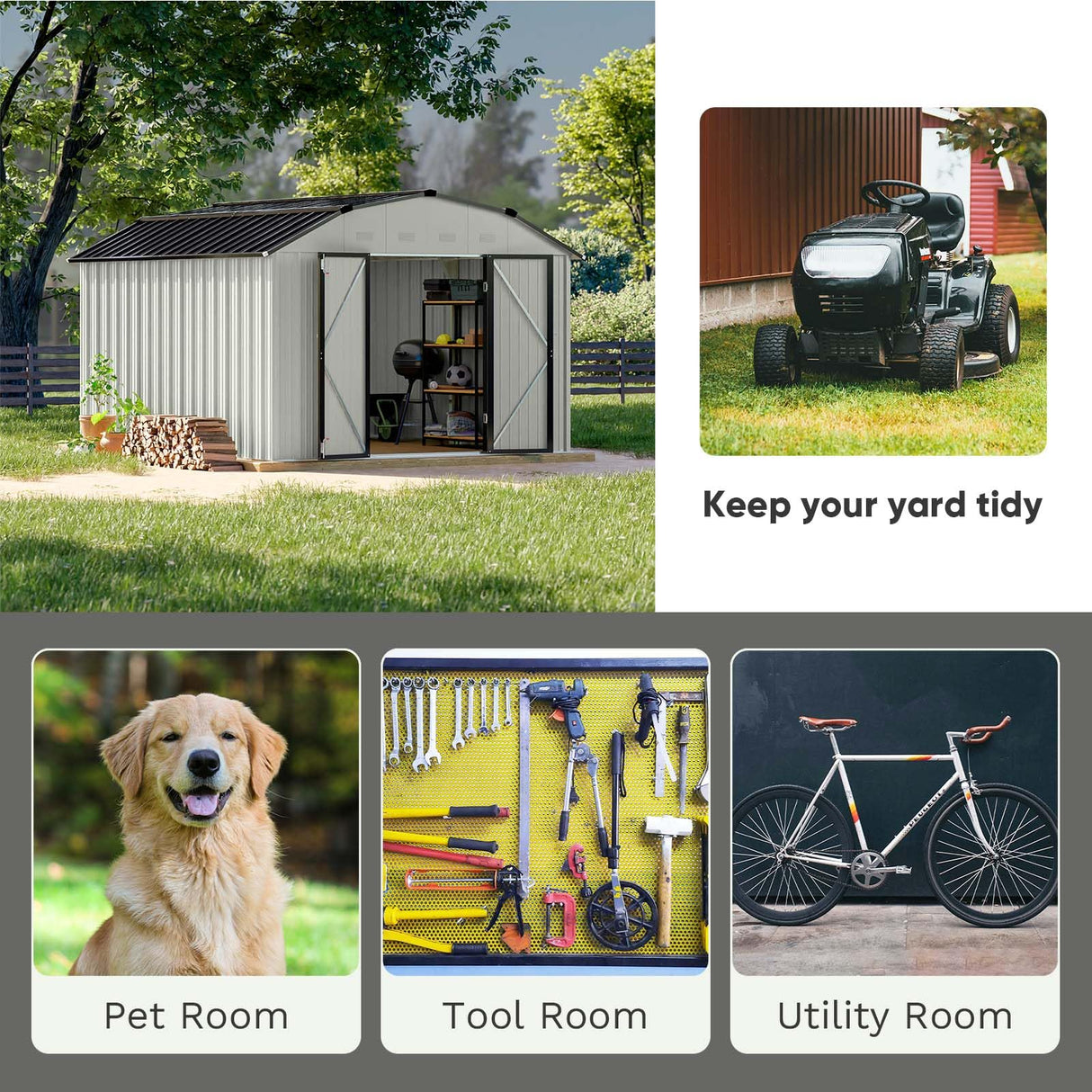 Patiowell 10 X 12 FT Barn Style Metal Storage Shed for Outdoor, Steel Yard Shed with Design of Lockable Doors, Utility and Tool Storage for Garden, Backyard, Patio, Outside Use Patiowell