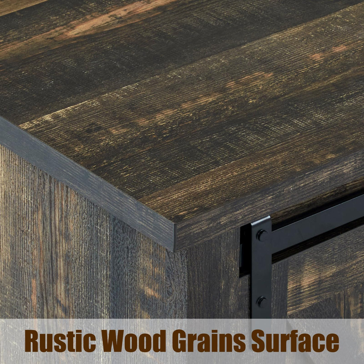 AMERLIFE 66" Farmhouse TV Stand for 75 Inches TVs, Entertainment Center with Sliding Barn Door and Adjustable Shelf & Feet, Console Table with Storage, Dark Rustic Oak AMERLIFE