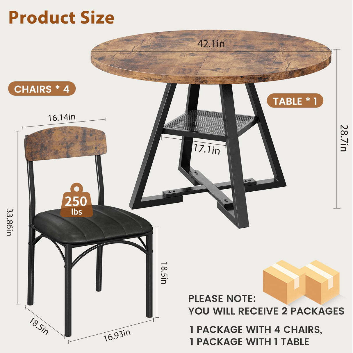 Round Dining Table Set for 4, Kitchen Table and Chairs for 4, Circle Table Round Pedestal Dining Room Dinner Dinette Table Set,5 Piece Space Saving Wood Kitchen & Dining Room Tables (Vintage, 42In) Jocoevol