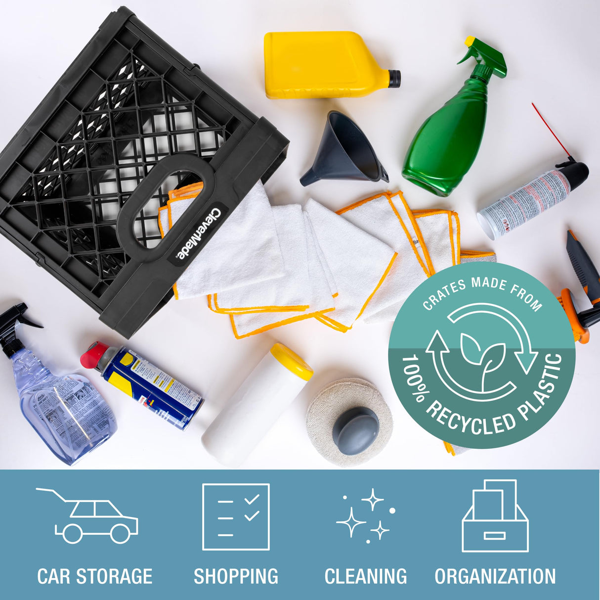 CleverMade Collapsible Milk Crate, Obsidian, 1PK - 25L (6 Gal) Stackable Storage Bins, Holds 50lbs Per Bin - Clevercrates are Heavy Duty, Plastic Collapsible Storage Crate for Multi Purposes CleverMade