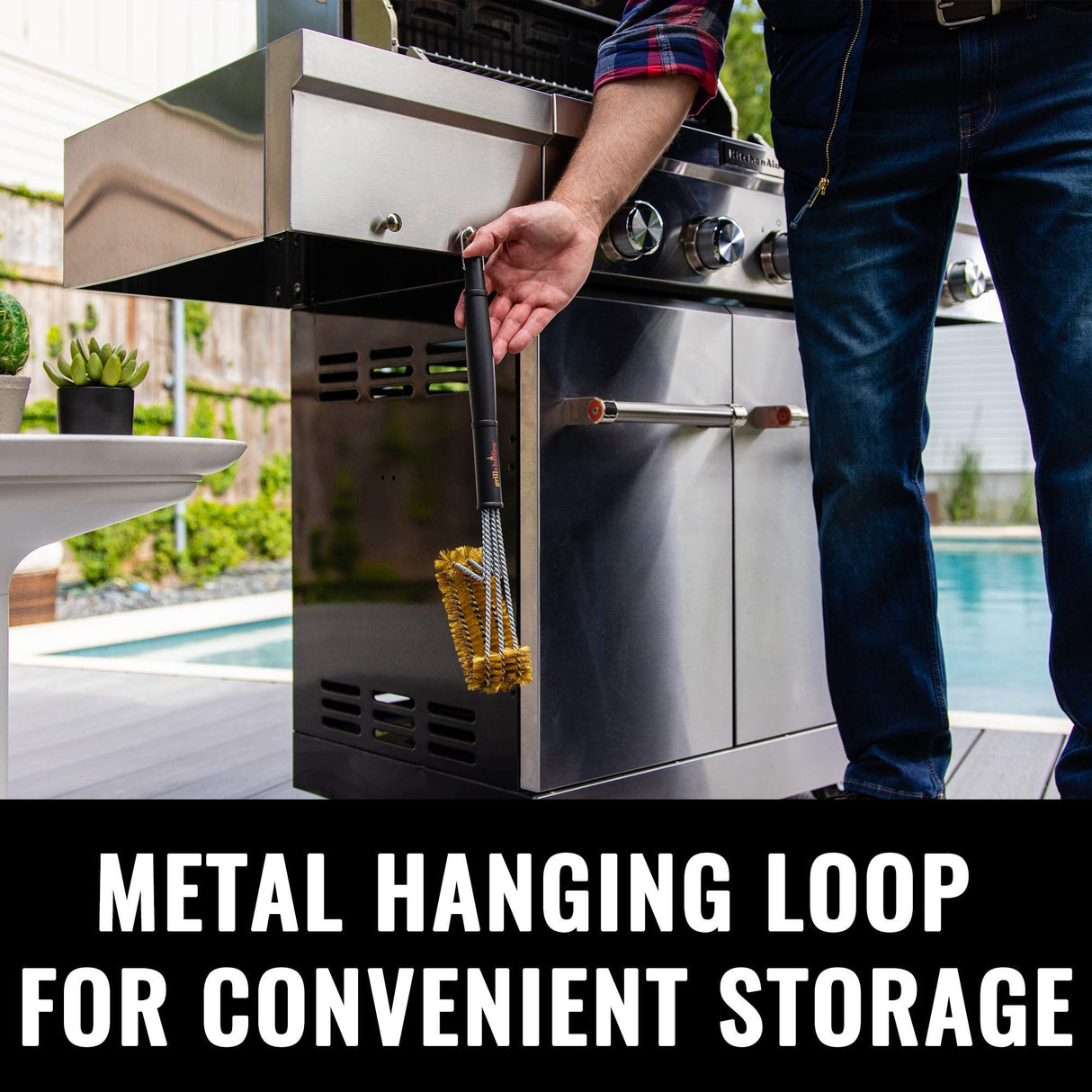 Grillaholics Essentials Brass Grill Brush - Softer Brass Bristle Wire Grill Brush for Safely Cleaning Porcelain and Ceramic Grates - Lifetime Manufacturer's Warranty Grillaholics