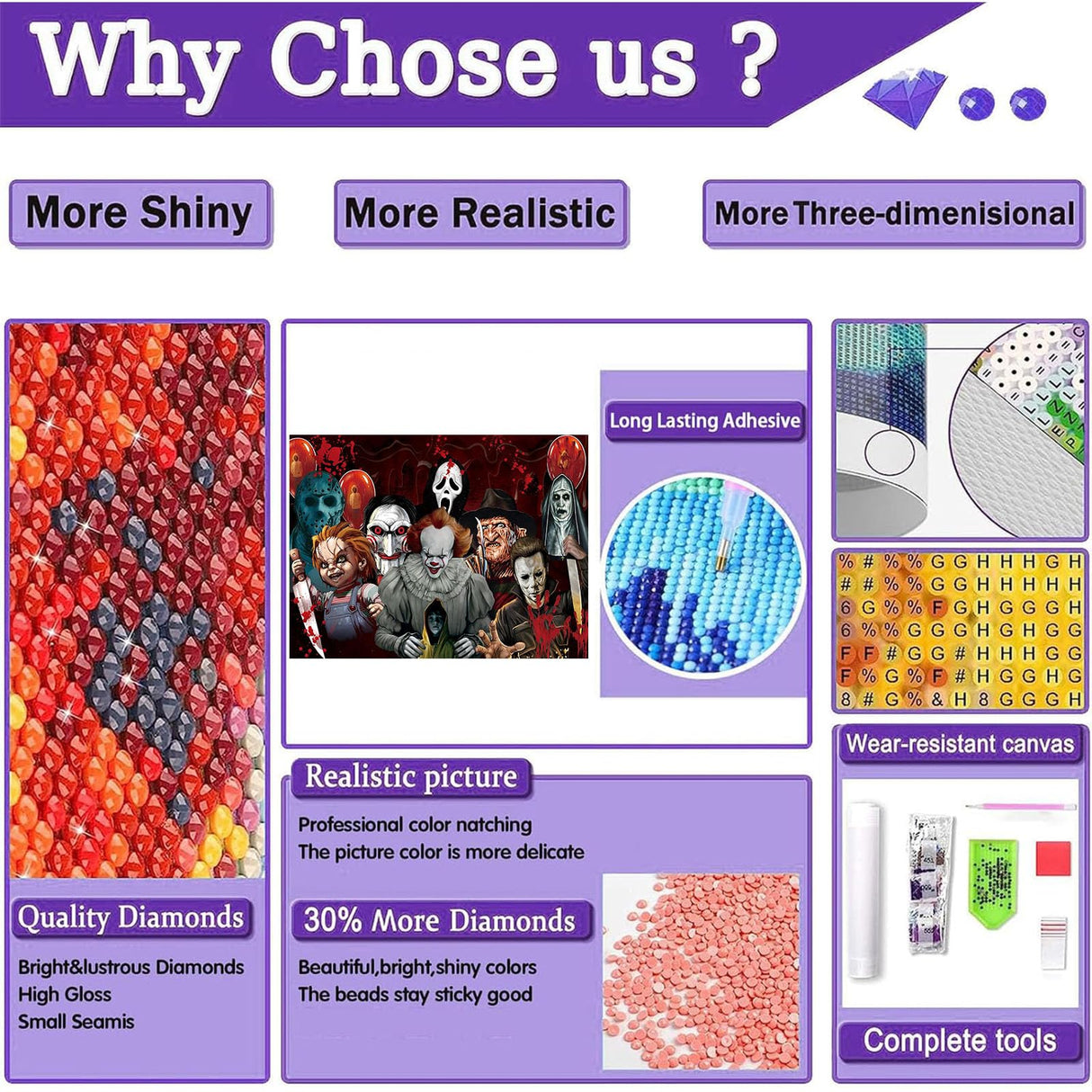 Sretoul Halloween Diamond Art Kits for Adults, Diamond Painting Kit Beginners Halloween, Horror 5D Gem Art for Adults with Round Gem Painting Gift Home Wall Decor 12x16 Inch Sretoul