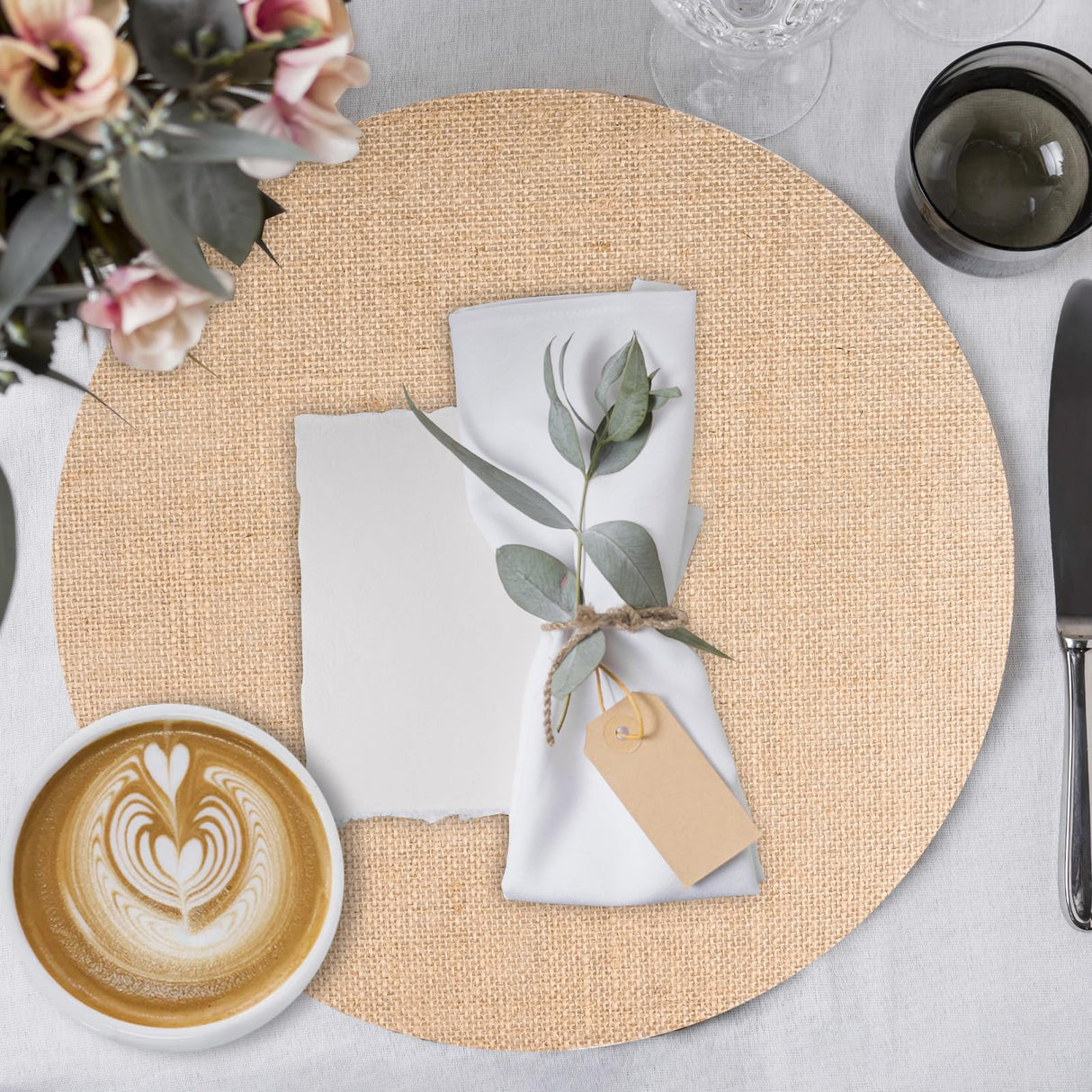 Round Burlap Placemats Set of 30 Boho Braided Table Mats Rustic Farmhouse Woven Placemat Brown Circle Heat Resistant Jute Placemats for Wedding Party Kitchen Dining Table Decor - 12 Inch MAKCNMYM