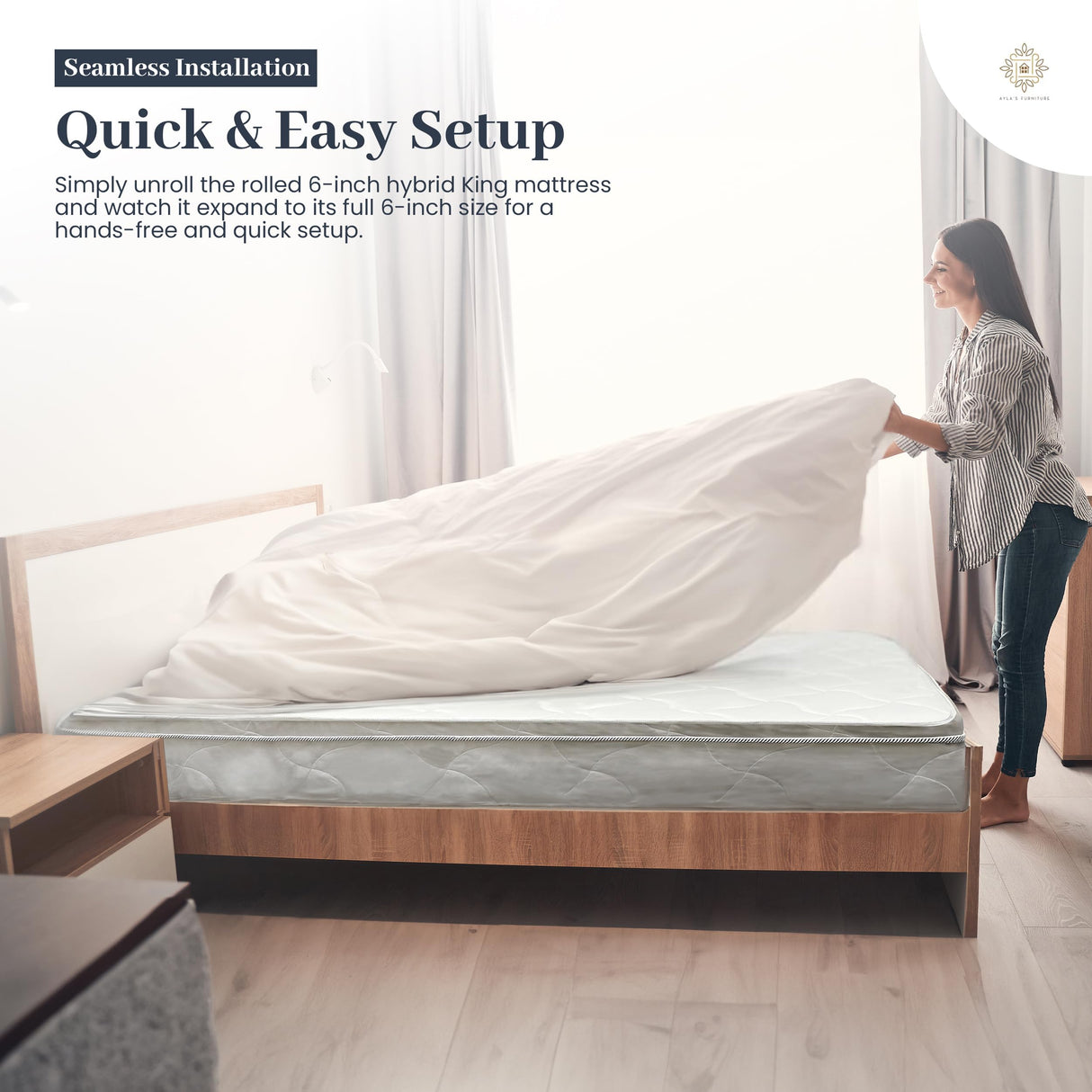King Size Mattress - 6 Inch Cool Comfort Foam & Spring Hybrid Mattress with Breathable Organic Cotton Cover - Quilted Soft Tight Top - Rolled in a Box - Oliver & Smith OLIVER & SMITH SINCE 1921