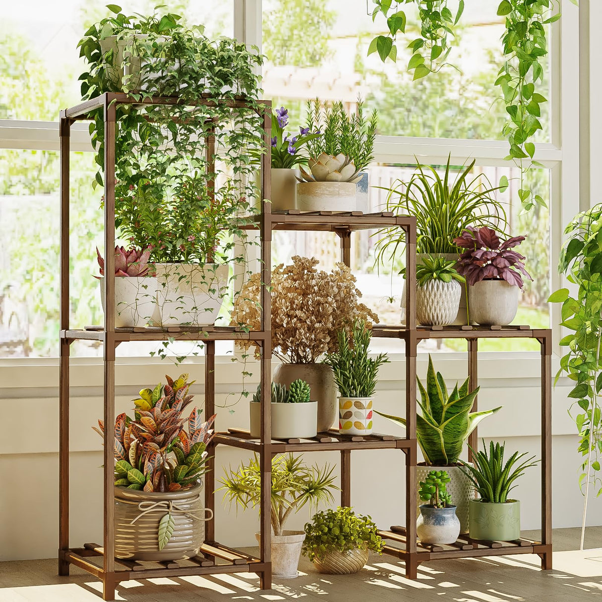 Bamworld Plant Stand Indoor Plant Shelf Outdoor Wood Plant Rack for Multiple Plants 3 Tiers Ladder Plant Holder for Living Room Patio Boho Home Decor for Gardening Mom Gifts Bamworld